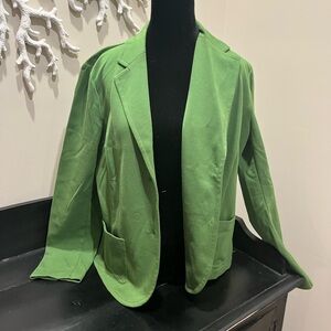 Talbots Green Knit Blazer Jacket Peplum Back Size L EUC